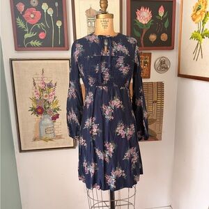 1970s Floral Navy Dress